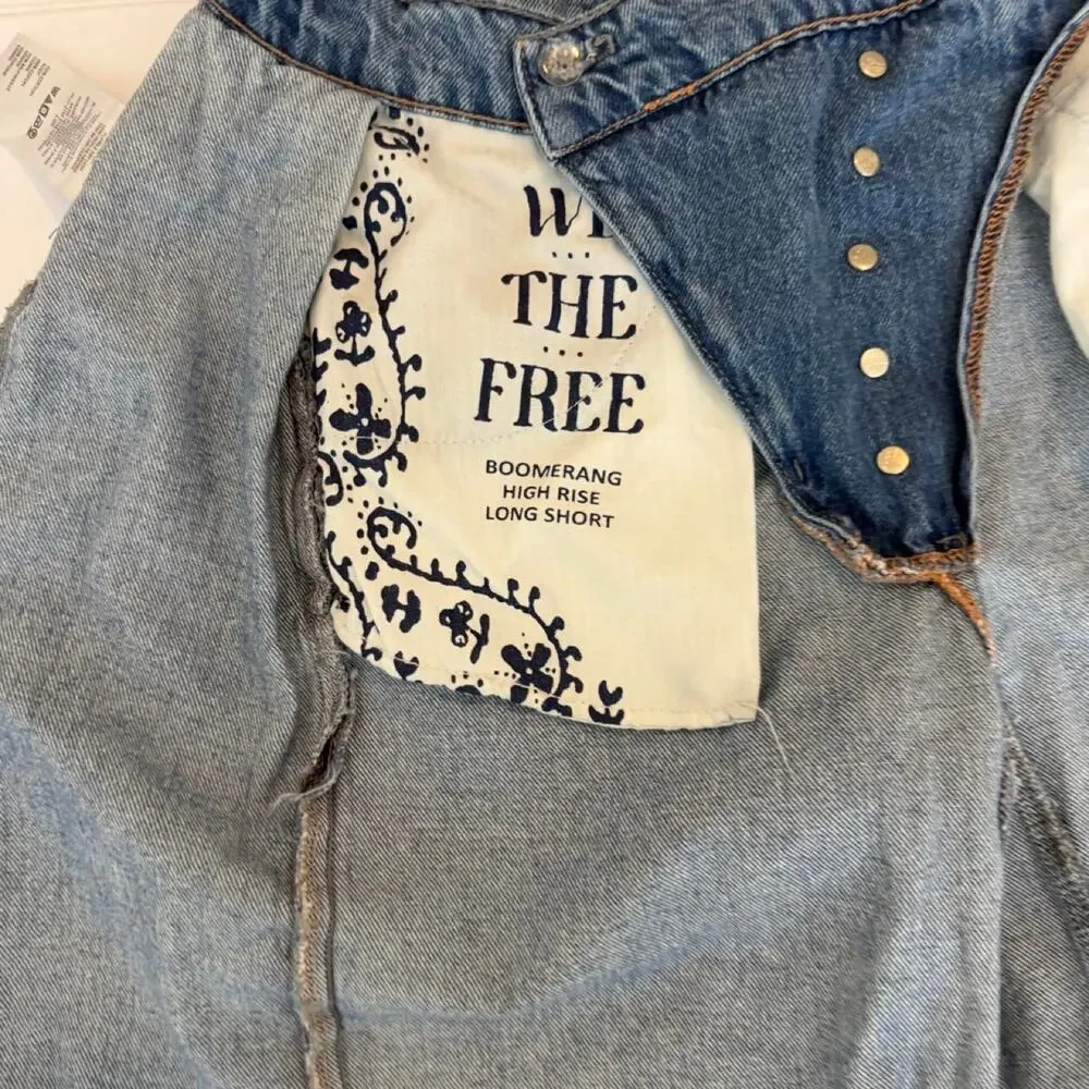 We The Free Boomerang High Rise Long Denim Shorts Distressed Size 27